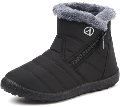 LAZAZAFI Bottes de Neige Fille Bottes Hiver Doublée De Fourrure Chaud Bottes Imperméable Confort Bottines Garçon Extérieur Antidérapant Chaussures de Marche Noir 32 EU