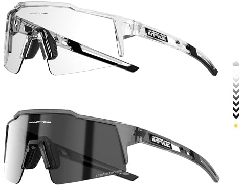 KAPVOE Photochromatische Selbsttönend Fahrradbrille TR90 Rahmen für Herren Damen Jungen Mädchen Klar Sportsonnenbrille K9023 | Photochromatische Fahrradbrille, UV400-Schutz, TR90-Struktur und integrierte Innenhalterung