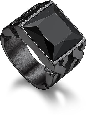 Bandmax Herren Siegelring Edelstahl Bandring mit Schwarz/Blau Stein | Wikinger Ringe 14MM breit, Onyx Ring Männer Freundschaftsringe, Keltischer Schmuck, Größe 54mm-72mm wählbar
