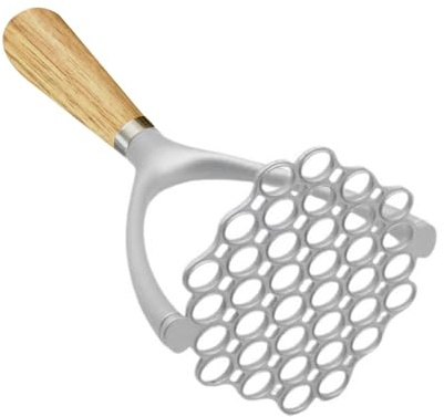 Potato Masher, Food Masher with Non-Slip Wood Handle Aluminum Alloy Potato Masher for Potato Bean Fruits Vegetables