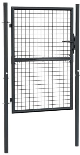 Gartentür aus Metall, Mesh Gartentor für Stabmattenzau Zauntor, Hoftor, mit Pfosten, Garten Flügeltore Gartenzaun Tür, 100x175 cm Grau