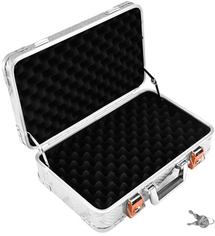 Alubox Pistolenkoffer RG002 Schutzkoffer 46,5 x 28 x 12 - Pistolen Hartschalenkoffer 2 Schnallen 2 Schlösser - witterungsbeständiges Riffelblech Aluminium 1,5mm - abschließbar, gepolstert