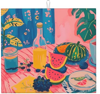 Tapete colorido para secar platos de mesa de frutas de verano, tapete de microfibra para secar platos para mostrador de cocina, tapete súper absorbente para secar platos, tapete para secar platos de