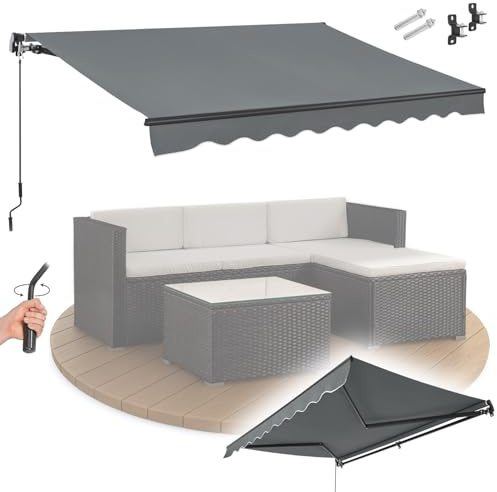Juskys Store Banne à Bras Articulés 400x300 cm, UV40+, Déperlant, avec Manivelle, Longueur & Inclinaison Réglables, Terrasse, Balcon - Gris