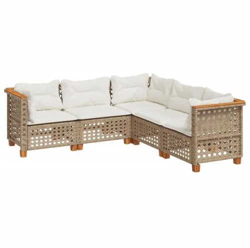 vidaXL Soffgrupp för trädgården med dynor 5 delar beige konstrotting
