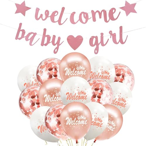 Ovanda Willkommen Zuhause Baby Deko Mädchen, Rosa Welcome Home Girl Banner