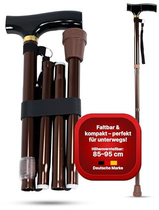 iuvas® Gehstock klappbar Braun – Höhenverstellbare Gehhilfe für Damen & Herren – Leicht, stabil & rutschfest – Klappbarer Spazierstock für Senioren & Reisen – Made in Europe