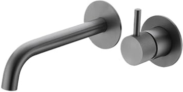 Wall Mounted Taps Washbasin Faucet Bathroom Sink Faucets Knurled Brushed Gold Wall Mounted Water Mixer Tap Gunmetal Brass Hot &Cold(Color02)