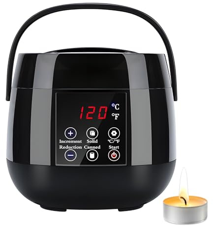 Fondoir À Cire Numérique, Fondoir Électrique pour Bougies 100W, Température Réglable, Écran LED, Fabrication Rapide Et Facile de Bougies, Fusion de Cire, Kit de Bricolage pour la Maison Black