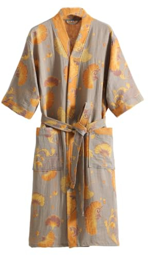 CRETUAO E,XL, Bata de Gasa Doble algodón Estilo japonés para Mujer,Bata de baño Tipo Kimono Suave y Ligera con Estampado,Pijama Yukata para Pareja,Ideal para SPA,Sauna y Sauna