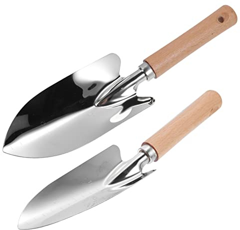 FUTUREORYY Lot De 2 Truelles à Manche en Bois en Acier Inoxydable pour Jardinage à Main, Ensemble D'outils De Jardin Léger Et Compact, Outil De Plantation Et Désherbage pour Jardin Extérieur
