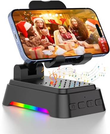 doopo Bluetooth Lautsprecher mit Licht,Faltbar Handyhalterung für Smartphones Tablets, 4-in-1 Tragbarer MP3 Player Handy Ständer mit dimmbar Nachtlicht Geschenke für Männer Frauen Teenager Mädchen