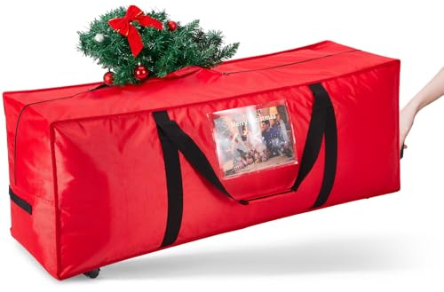 OUSFOT Bolsa Arbol de Navidad puede Acomodar Árbol 2,4-2,7 m Oxford 1680D | Diseño Impermeable y Plegable, con Ruedas y Cremallera Asa Reforzada, Rojo, para Guardar Adornos Navideños