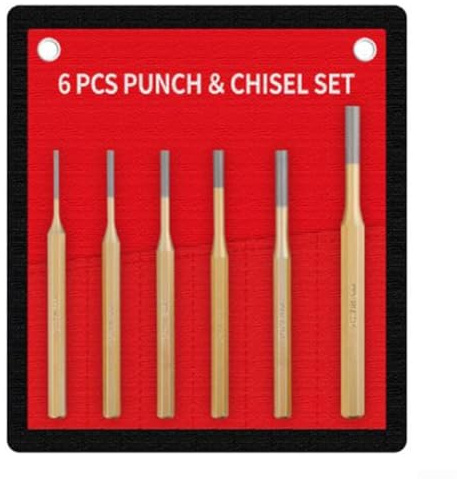 Juego de 6 cinceles de metal con perforador central para procesamiento de piedra, ladrillo, hormigón, madera, almacenamiento (B)
