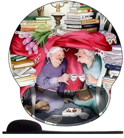 3D Tapis de Souris Ergonomique Gamer avec Repose Poignet, Confort avec Repose- Gaming Mouse Pad pour Bureau et Maison，Deux Grand-mères boivent du café