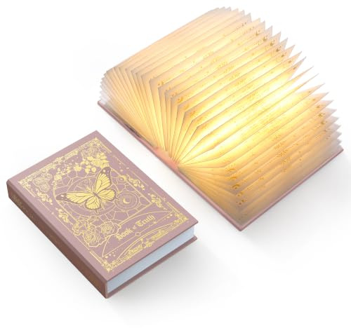 ZBOLE Magic Truth Book Light - Rechargeable LED Book Lamp for Home Decor, Ideal Christmas & Bookworm Gifts with Gold Foil Embossed Cover, Warm White Light for Entertainment & Relaxation (Pink)