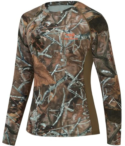 BASSDASH Women’s Camo Hunting Shirt Long Sleeve UPF 50+ Sun Protection Performance Tee Fishing Hiking