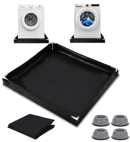 CebraBounze 31.5 x 31.5 Inch Washer Drain Pan Mat with Anti-Vibration Pad - Non-Slip Waterproof Drip Tray, Foldable Leak Protection Mat with Raised Edge for Under Washing Machines
