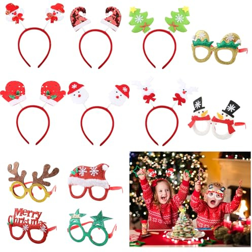 12 Stück Brillen Haarreif Weihnachten Set, Fotobox Accessoires Weihnachten, Weihnachtsbrillen Partybrillen Spasshaarreifen, Party Deko Weihnachtsfeier für Erwachsene, Weihnachten Schneemann Accessoire