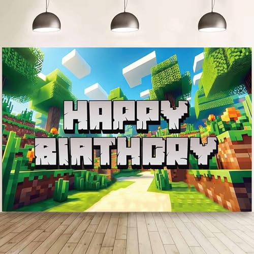 ZingBox Pixel Happy Birthday Hintergrund, 1x1,5 M Pixel Thema Geburtstag Hintergrund Banner, Pixelmotiv Geburtstagsdeko Hintergrundbanner, Spiel Videospiel Party Geburtstagsbanner Hintergrunds