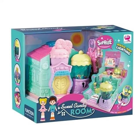 Maison de poupées 3D pliable, miniature interactive avec lumières et musique, jeu éducatif créatif, villa portable avec clé magique, cadeau pour filles, collection de jouets (Sweet Candy House)