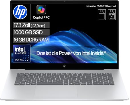 HP OmniBook 7, 17,3 FHD Touch, Intel Core Ultra 7, 16GB RAM, 1TB SSD | Copilot+ Laptop für Business, Kreativarbeit & Multitasking auf großem Display - inkl. Netzteil und Ladekabel, QWERTZ, Silber