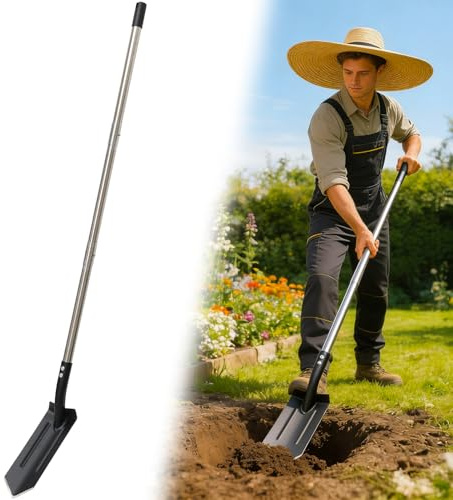 Trench Shovel for Digging, 10 cm V-Shape Narrow Trenching Spade, Heavy Duty Metal Garden Shovel Entrenching Tool for Edging Gardening Landscaping, 114 cm Adjustable Long Handle & Foot Rest Pedal