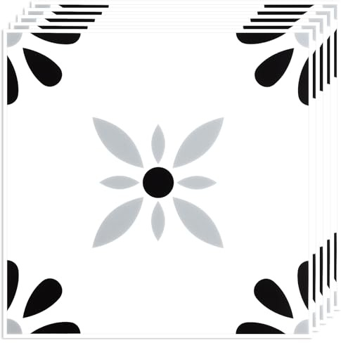 CYEER 20 PCS White and Black Vinyl Flooring Tiles Self adhesive, Stick on Floor Tiles for Bathroom and Kitchen, 30x30cm Peel and Stick Floor Tile Heavy Duty Sticky Floor Tile for Living Room Bedroom