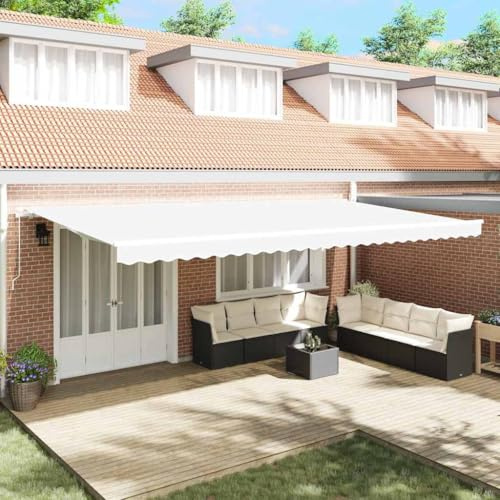 Store de balcon, store à pince, store de terrasse, voile d'ombrage rétractable, blanc, 600 x 300 cm, polyester et métal, pour restaurant de jardin, véranda, montage facile