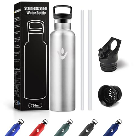 Borraccia Termica 750ml, Bottiglia con Cannuccia, senza BPA, Riutilizzabile, a Prova di Perdite, per Viaggio, Campeggio, Scuola, Gimnasio