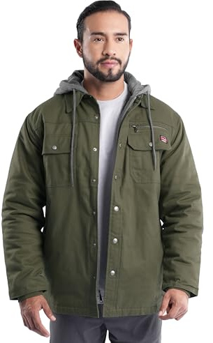 Wrangler Men's Hooded Quilted Shirt Jacket, Grape Leaf Green, Large