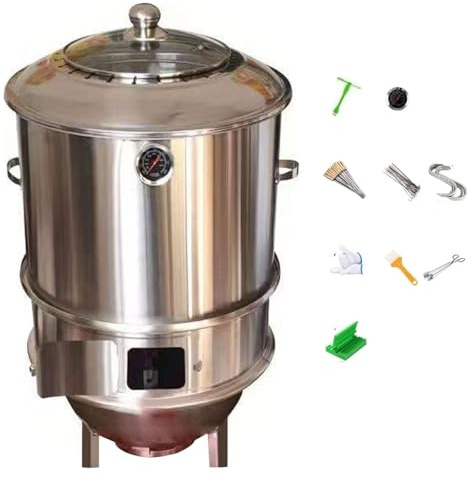 Parrillero Ahumador Barbacoa Incluye Termómetro Y Accesorios Fabricado en Acero Inoxidable Rejilla Colgante en Forma De Anillo 42 Cm De Diámetro Barril para Asador(42 * 83cm)