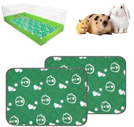 eupdd Pigburfoder: 2 stycken tvättbart absorberande foder för bur, 60 x 45 cm, grön, återanvändbar säng för kaniner, hamster och chinchillor, daglig rengöring och bekväm vila