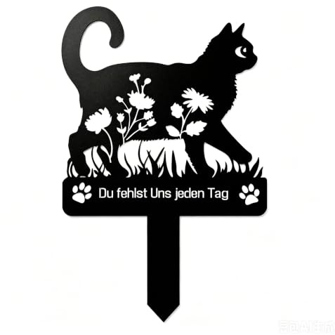 Dexlyn Grabstecker Katze Metall - Wetterfester Grabschmuck & Gedenktafel | Rostfreier Gartenstecker für Draußen. Elegante Grabdekoration & liebevolles Andenken für Katzenbesitzer, Schwarz