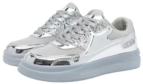 Generisch Scarpe da corsa da donna, traspiranti, casual, con plateau in rete lucida, scarpe alla moda per passeggiate e uso quotidiano, grigio., 35 EU