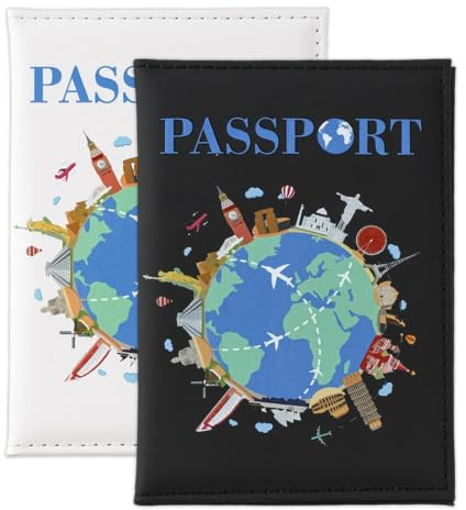 FIQLUL Porta Passaporto Viaggio 2 Pezzi, Custodia Passaporto Impermeabile e Antigraffio, Porta Documenti Viaggio per Donna e Uomo, Set di 2 Cover documenti di viaggio Elegante, Nero e Bianco, 14x10cm
