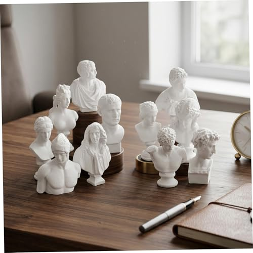 Latemeia 10-pack byststaty, minigrekisk staty figurer för konststudier, detaljerad harts romerska skulpturer för ritreferens, skrivbordsdekor, byst