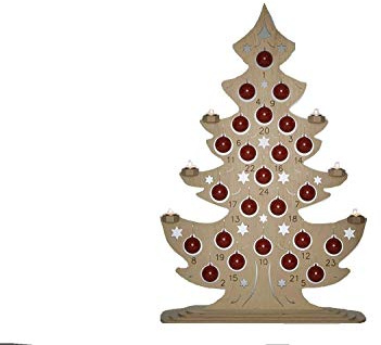 WEIGLA - Weihnachtskalender XL Baum Teelichthalter original Erzgebirge I für 6 Teelicht I Weihnachtsdeko I Teelichthalter aus Holz I Deko innen