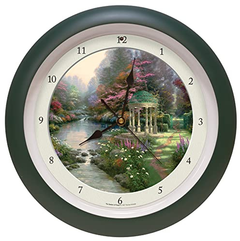 Mark Feldstein & Associates Thomas Kinkade Garden of Prayer Soothing Nature Sounds Wall Clock, 13 Inch, Green