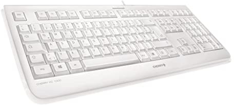 CHERRY KC 1068, EU Layout, QWERTY Keyboard, Easily Disinfectable, Waterproof Wired Keyboard, Whisper-Quiet Keystrokes, White-Grey