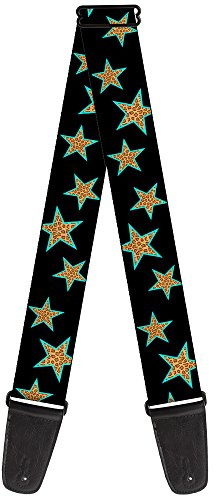 Buckle-Down GS-W33914 Gitarrengurt (5,1 cm breit), Design Multi Stars Black/Leopard/Baby Blue Outline