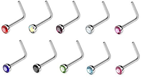 Paula & Fritz® L-Form Nasen-Piercing Nasenpiercing-s Nose für Nasenfluegel als Nasenschmuck Nasenstecker Nostril Edelstahl Chirurgenstahl 316L Zirkoniaspitze
