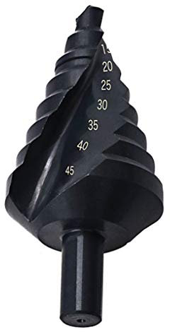Meichoon HSS Nitruro Broca Escalonada 10-45mm Espiral Pagoda paso Taladro Drill Acero Alta Velocidad para Acero al Carbono, Chapa Hierro, Tableros Aislamiento, PVC Tableros, Tablones DC15 Black