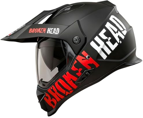 Broken Head Leichter Enduro-Helm - Fiberglas mit Visier & Sonnenblende - Motocross-Helm Motorradhelm - MX Cross-Helm Quad-Helm - made2rebel - Bone Crusher (Rot, S (55-56 cm))
