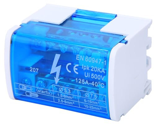 Distribution Terminal Block, Terminal Block Din Rail Distribution Box Universal Compact Wire Wiring Connector with Transparent Dust Cover 207 for Control Cabinets Switchgear