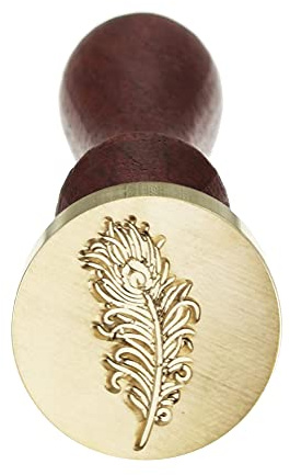 JUHONNZ Wax Stamp, Vintage Wax Seal Stamp Kit Wooden Handle and Brass Head Sealing Stamp for Wedding Envelopes Invitations Feather Style