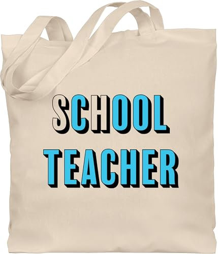 Baumwolltasche - Lehrer - Taschen - sChOOL Teacher - Unisize - Naturweiß - lehrer-tasche referendariat englisch stofftasche geschenke lehrerin lehrergeschenke jutebeutel geschenk für lehrerinnen