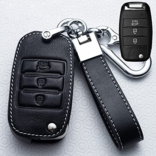 ontto PU Leder Autoschlüssel Hülle Passt für Kia Rio QL Sportage Ceed Cerato Sorento K2 K3 K4 K5 Picanto Fernbedienung Cover Schlüsselanhänger Klapp Schutzhülle Schlüsselcover 3 Taste-Schwarz D
