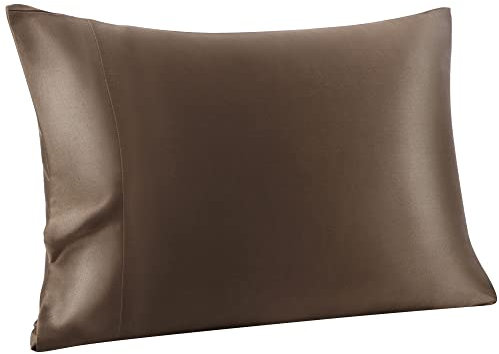 PiccoCasa Seidenkissenbezug 19 Momme Seide Kissenbezug aus 100% Reiner Maulbeerseide Kissenhülle mit Hotelverschluss Haar- und Hautpflege Seidenbezug, 1 Stück Kaffee 40×60cm