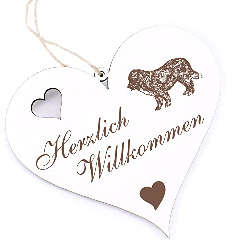 Herzlich Willkommen Schild - Neufundländer - Deko Herz Holz Willkommensschild Türschild Dekoschild Türdeko